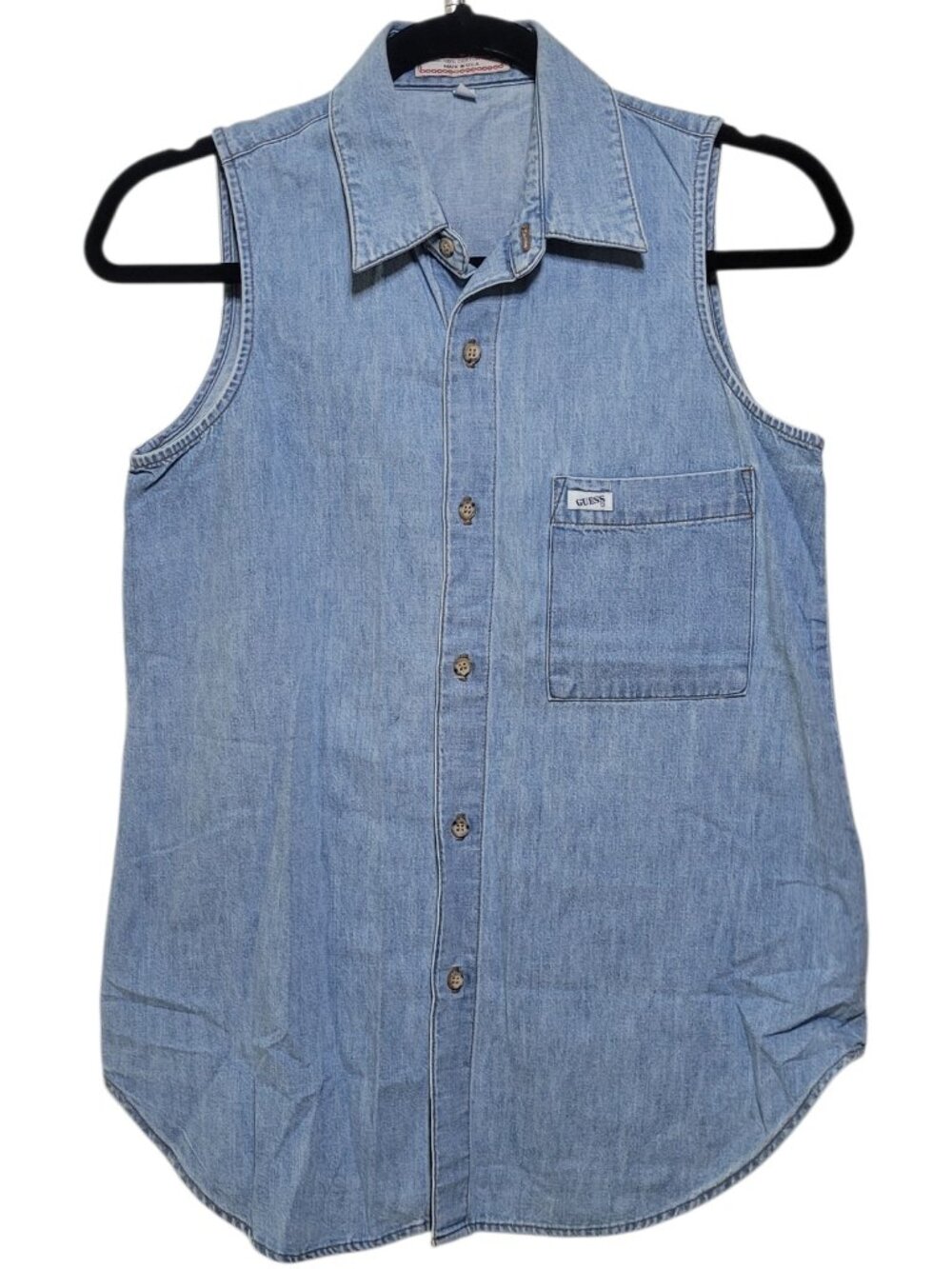 Guess Sleeveless Denim Button Down Shirt Light Wash Vintage Small Western